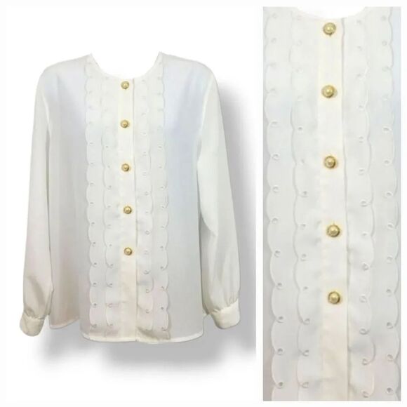 NEW Vintage Christie & Jill Petites Embroidered Gold Pearl Button Down Blouse - Picture 1 of 9